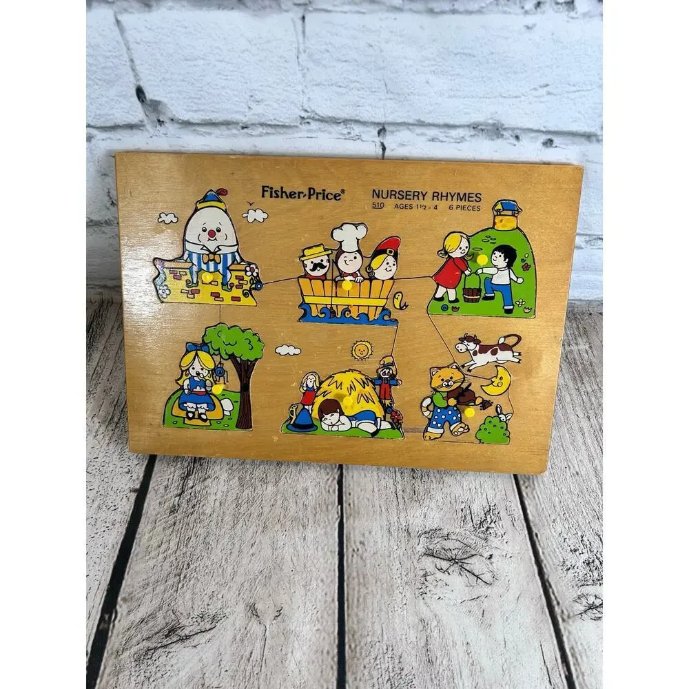 FISHER PRICE Vintage Nursery Rhymes Wooden Peg Puzzle
